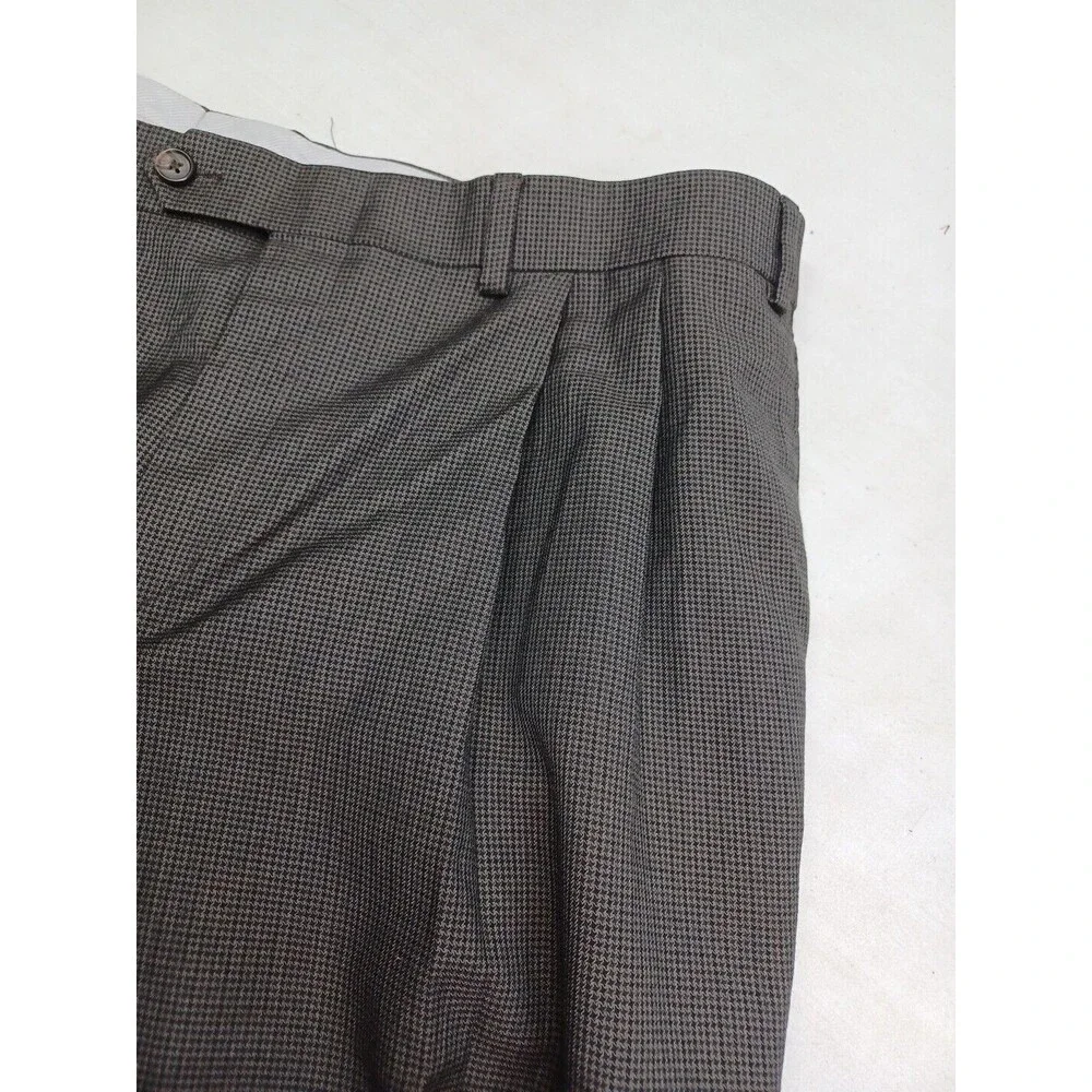 Polo Ralph Lauren Houndstooth Dess Pants  Men's Brown Pleated Sz 38W x 30L